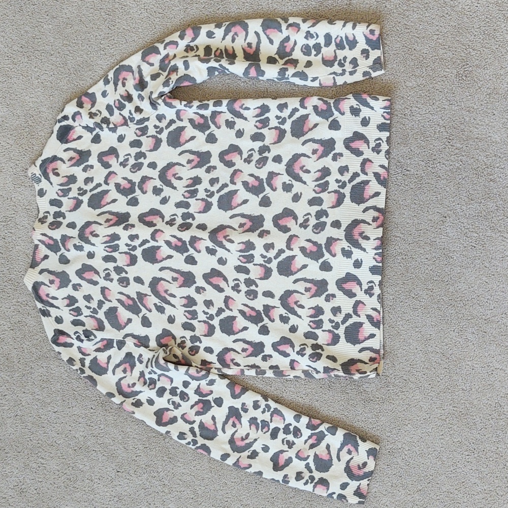 VGUC J. Crew off-white, grey, and pink animal print button front cardigan - Picture 5 of 6